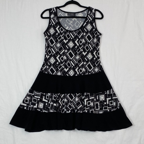 Gitane Sleeveless Mini Dress Black and White Geometric Fit and Flare - Picture 1 of 8